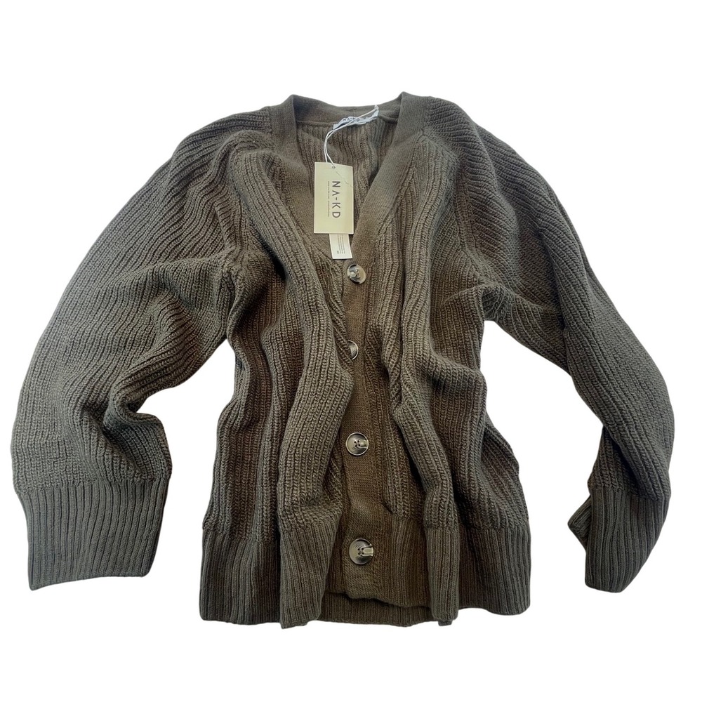 NA-KD Brown‎ Knit tCardigan Sweater Recycled Material Women's Size M
